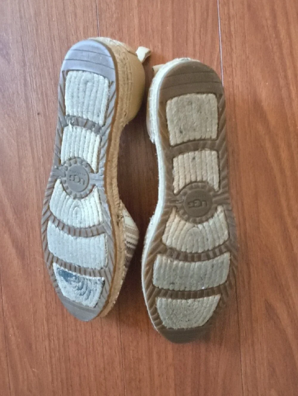 UGG Women's Cream and Taupe Striped Espadrille Flats